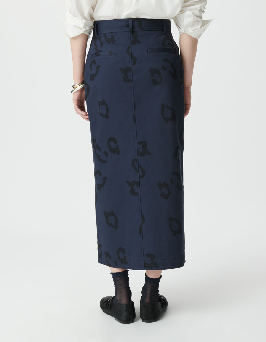 damen-bleistiftrock in marineblau mit jaguar-print