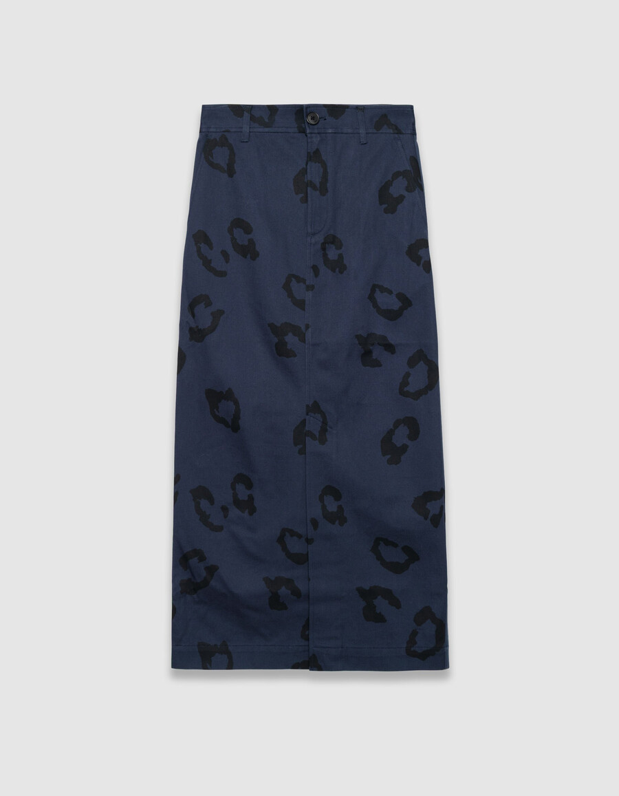 damen-bleistiftrock in marineblau mit jaguar-print