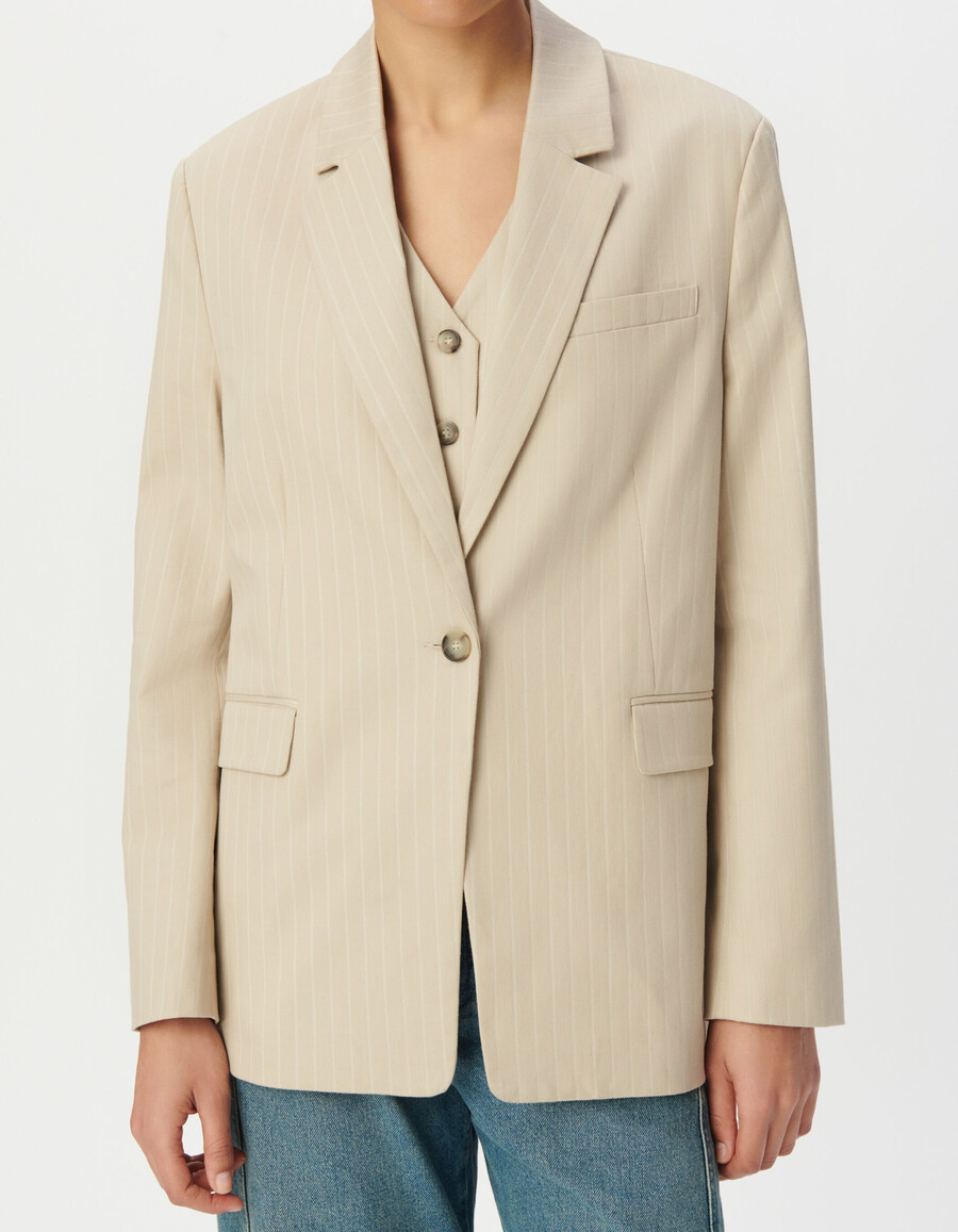 beige nadelstreifen-kostümjacke für damen