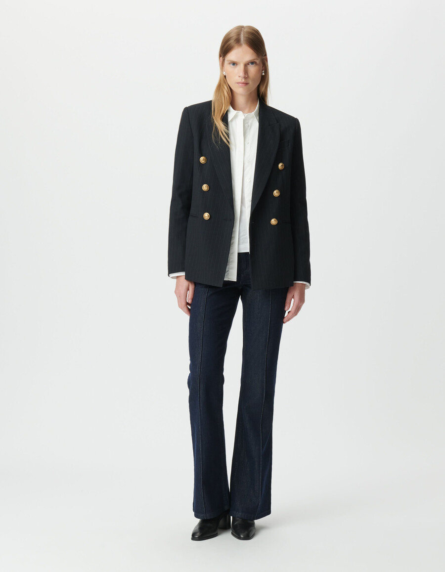 damen-anzugjacke mit nadelstreifen in marineblau und weiter passform