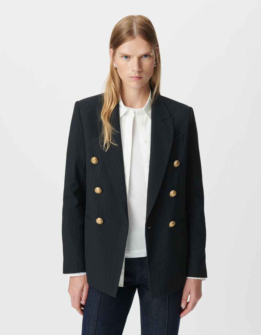 damen-anzugjacke mit nadelstreifen in marineblau und weiter passform