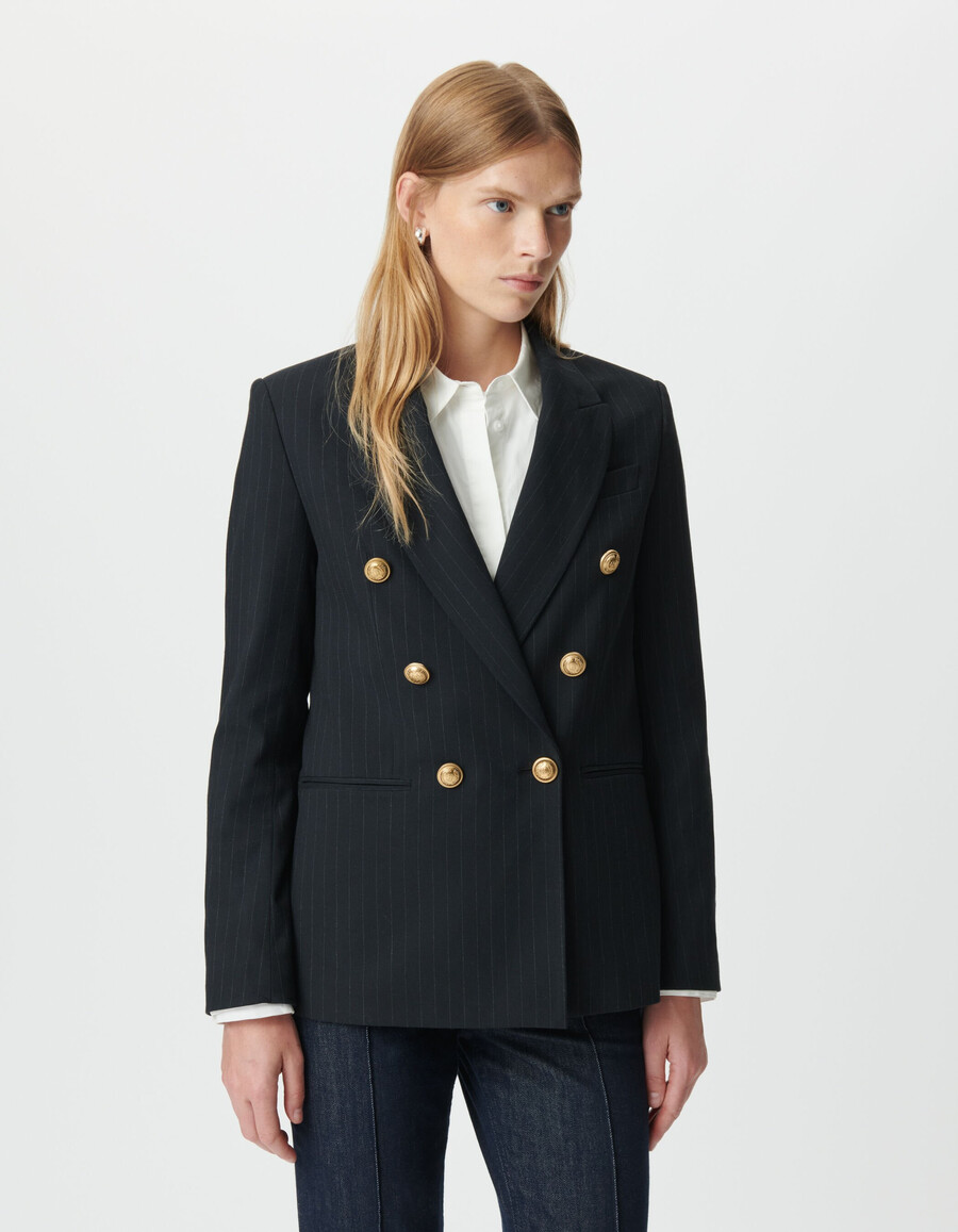 damen-anzugjacke mit nadelstreifen in marineblau und weiter passform
