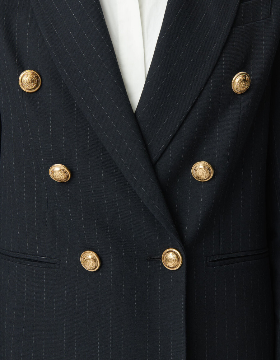 damen-anzugjacke mit nadelstreifen in marineblau und weiter passform
