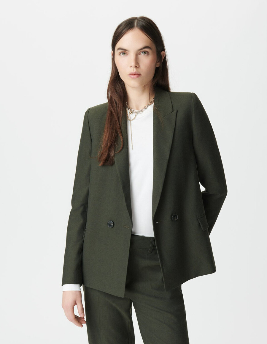 damen-kostümjacke in khaki mit abnehmbarem besatz