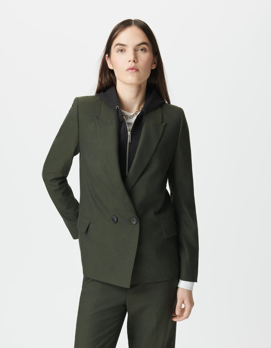 damen-kostümjacke in khaki mit abnehmbarem besatz