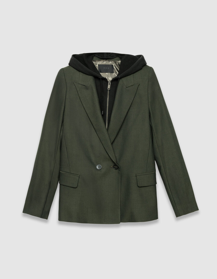 damen-kostümjacke in khaki mit abnehmbarem besatz