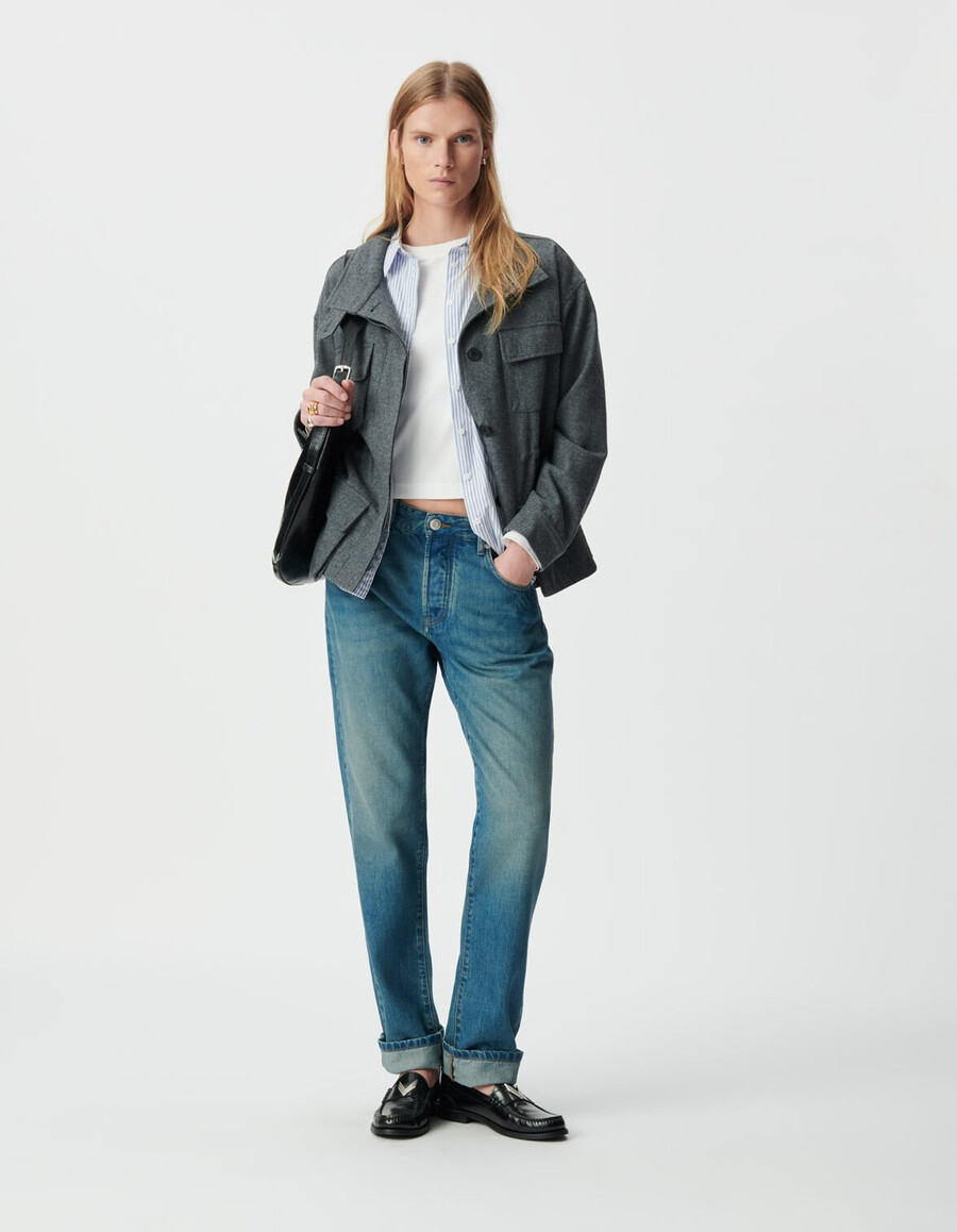 graue flanell-hemdjacke für damen