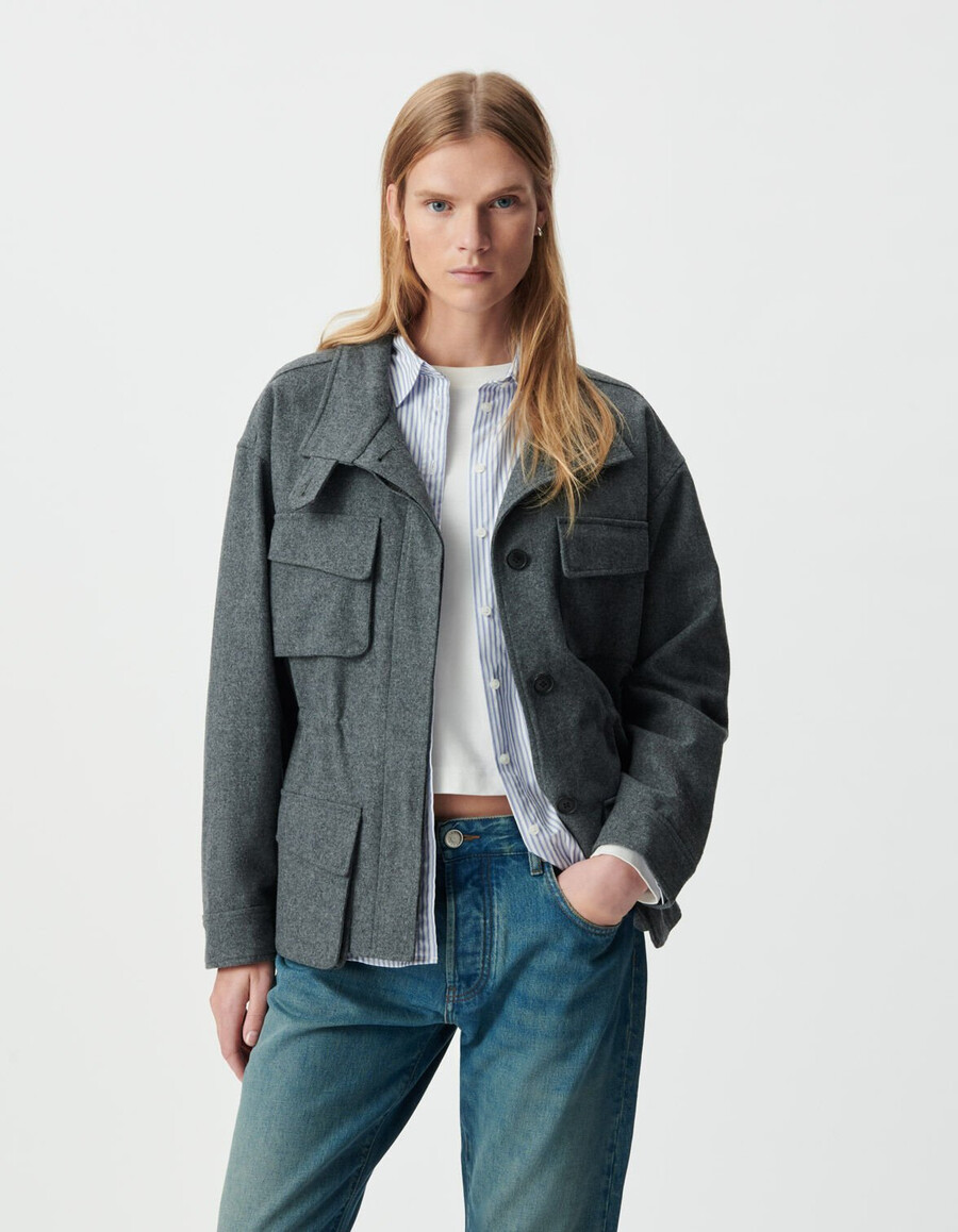 graue flanell-hemdjacke für damen