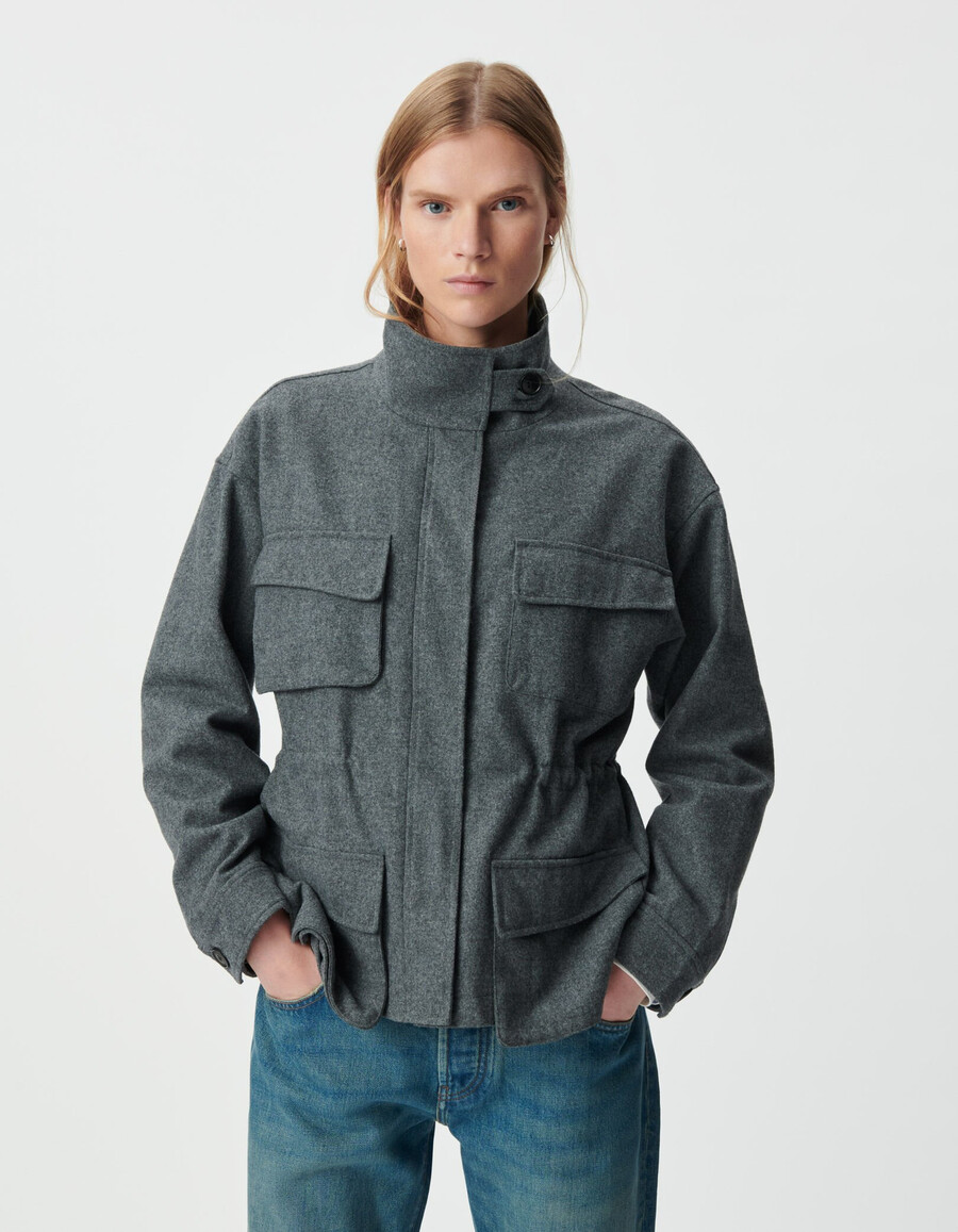 graue flanell-hemdjacke für damen