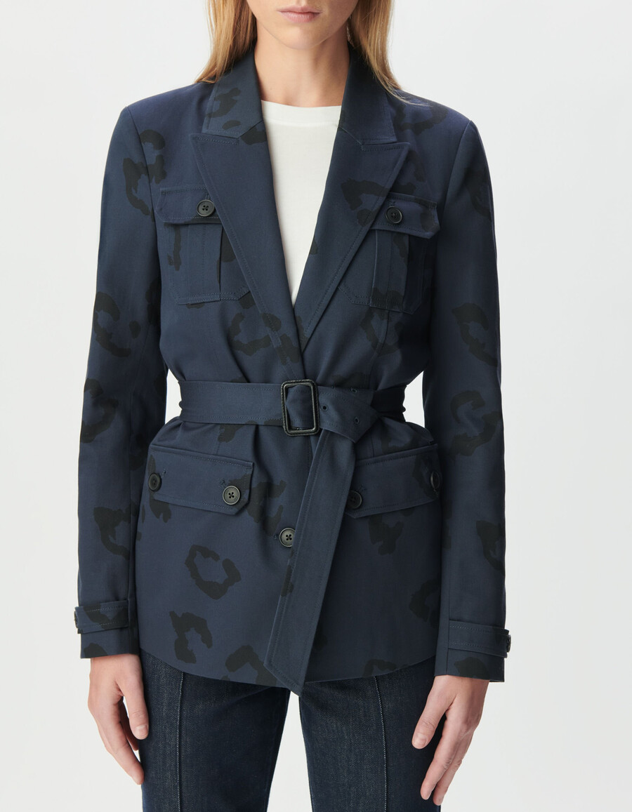 damen-safarijacke in marineblau mit jaguar-print