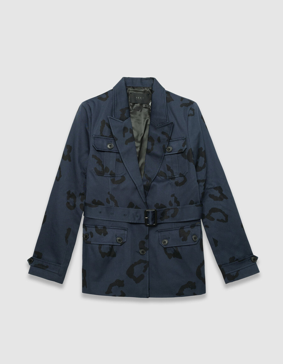 damen-safarijacke in marineblau mit jaguar-print