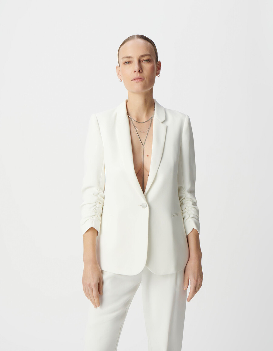 damen-anzugjacke aus recyceltem material in off-white