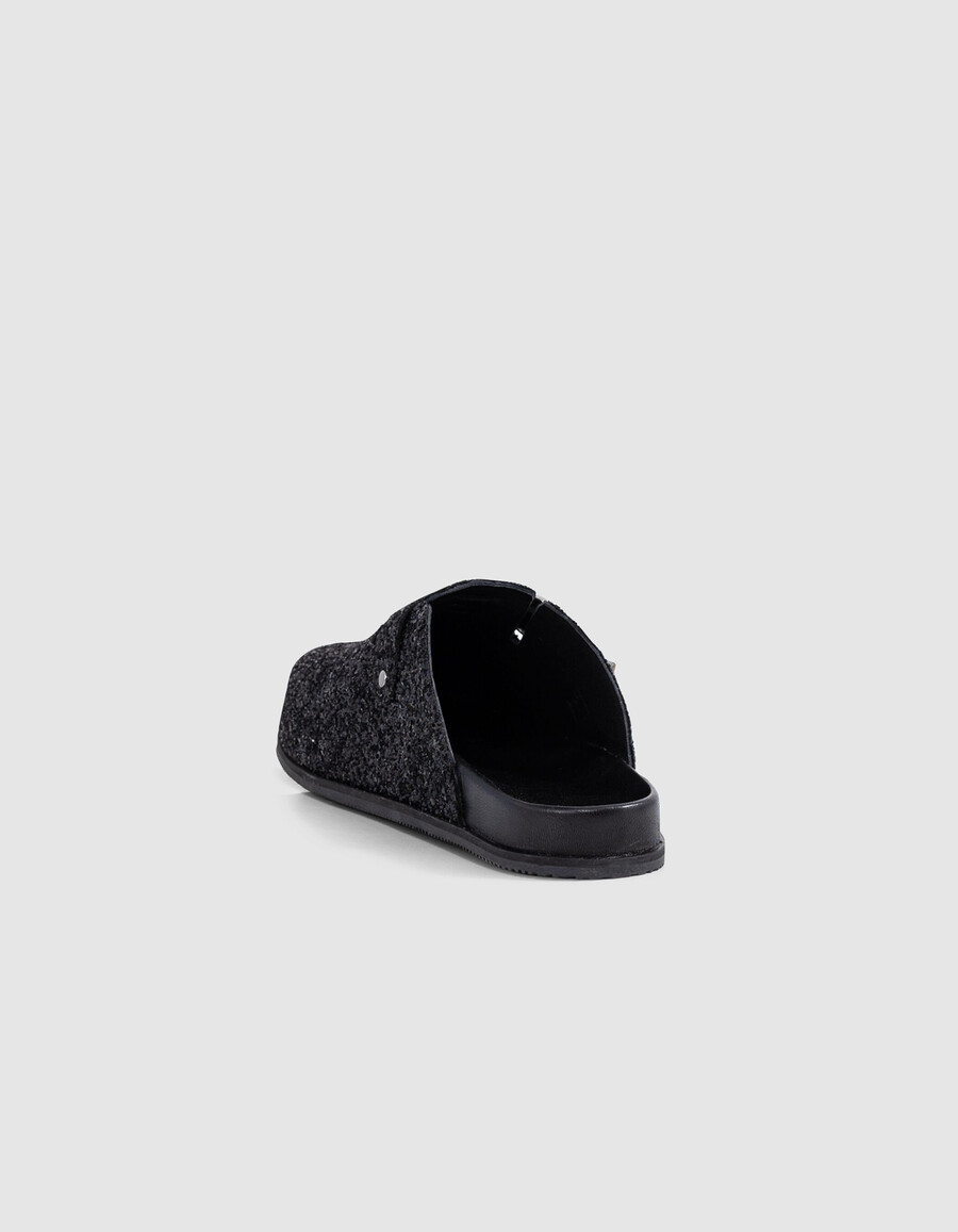 schwarze clogs mit mikropailletten und westernschnalle für damen