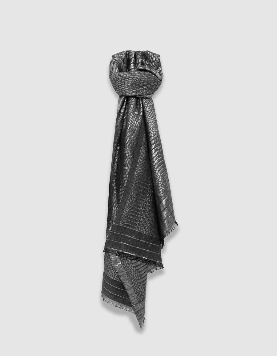 grauer metallisch schimmernder python-jacquard-schal für damen