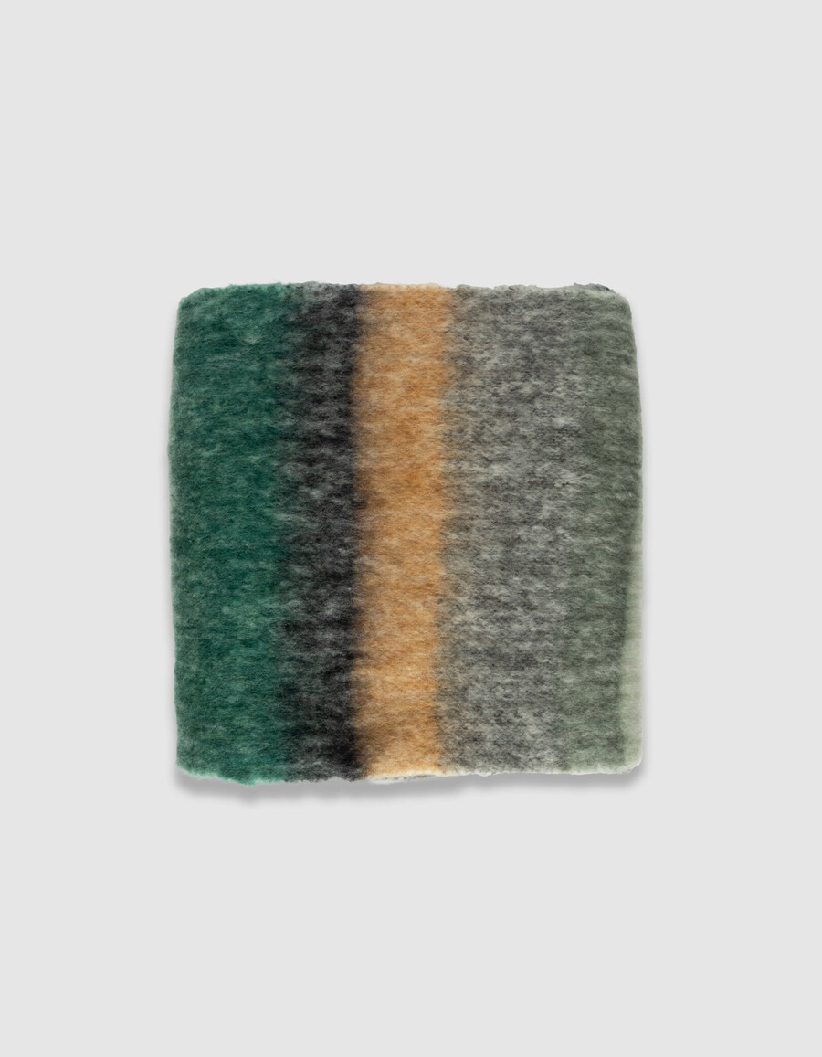 damen-schal mit khaki-streifen flauschig