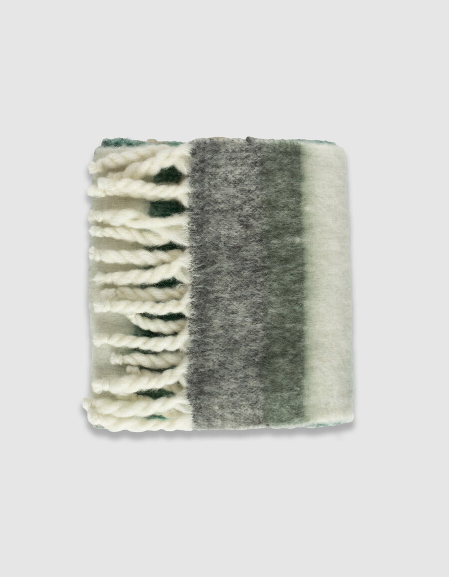 damen-schal mit khaki-streifen flauschig