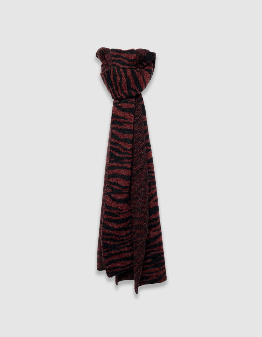 damenschal aus burgunderfarbenem zebra-jacquard-strick