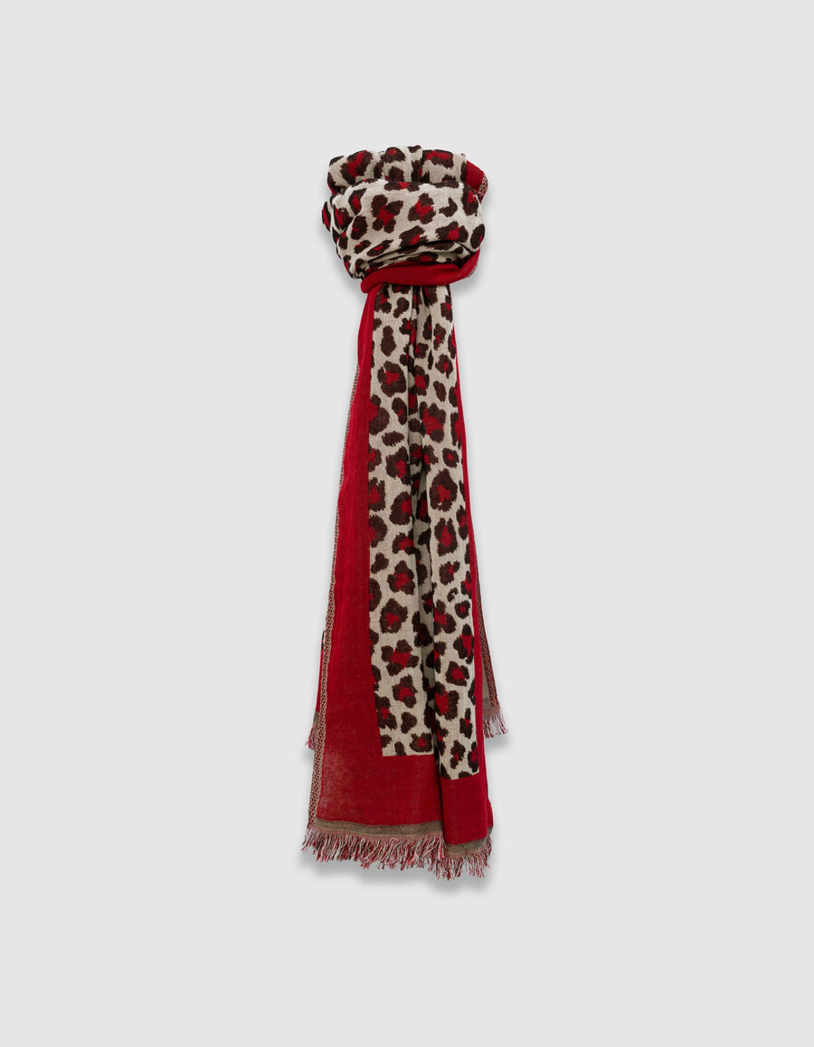 damenschal mit rotem leopardenmuster und jacquardmuster