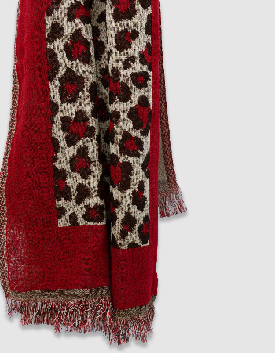 damenschal mit rotem leopardenmuster und jacquardmuster