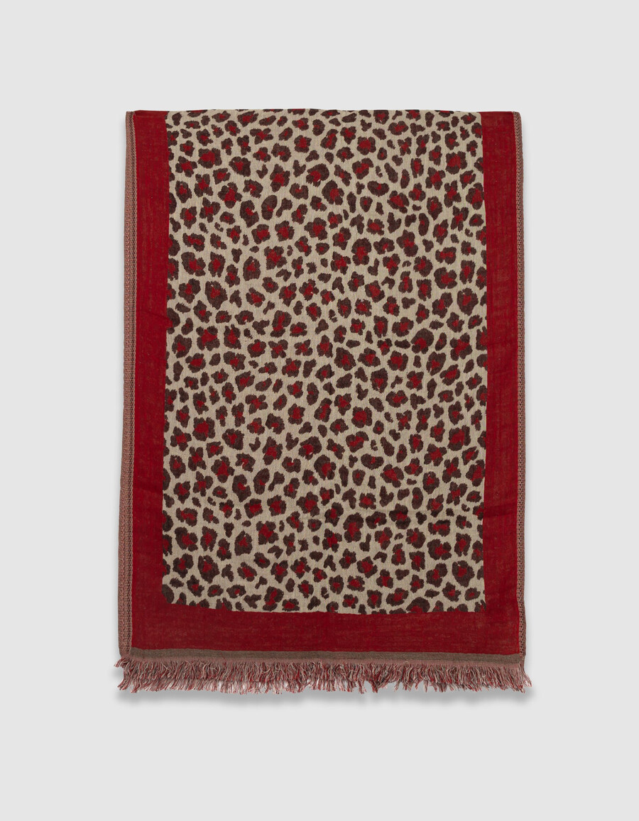 damenschal mit rotem leopardenmuster und jacquardmuster