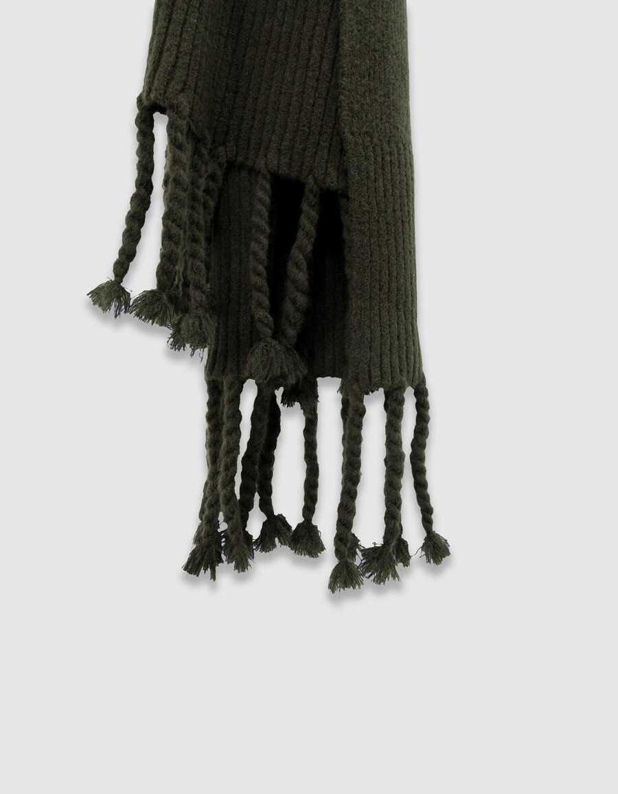 damen-strickschal mit fransen in khaki