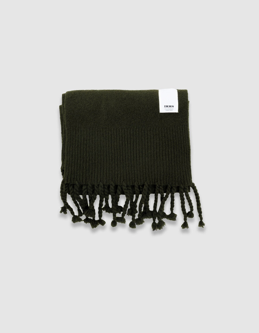 damen-strickschal mit fransen in khaki