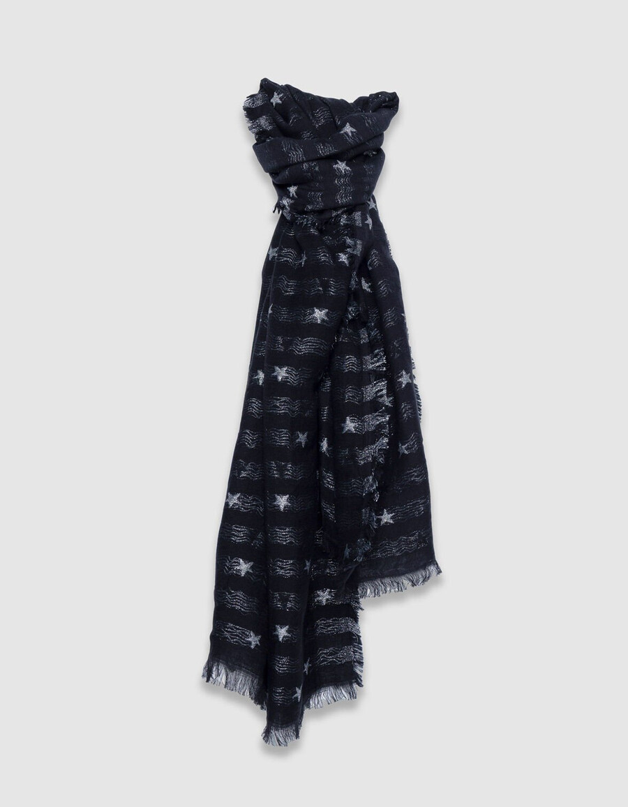 schwarzer jacquard-schal für damen mit silbernen sternen