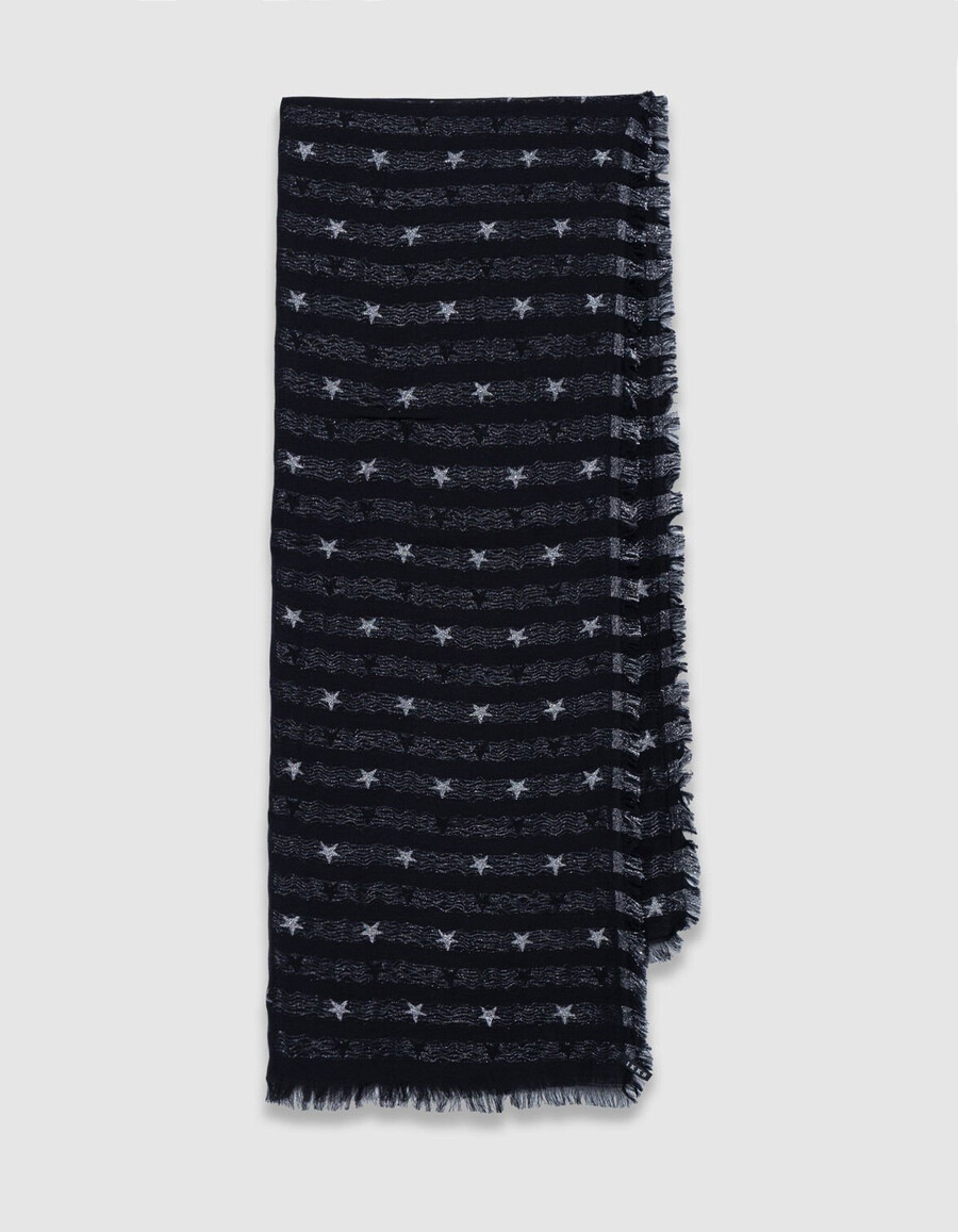 schwarzer jacquard-schal für damen mit silbernen sternen