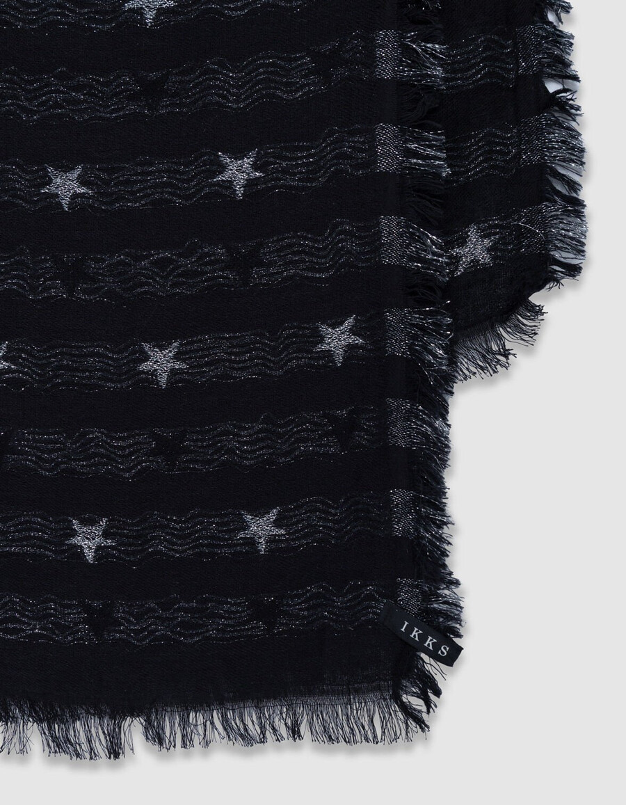 schwarzer jacquard-schal für damen mit silbernen sternen