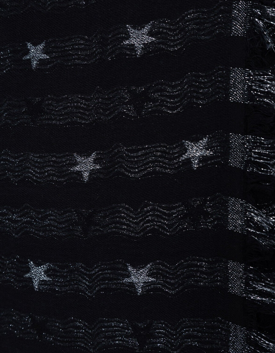 schwarzer jacquard-schal für damen mit silbernen sternen