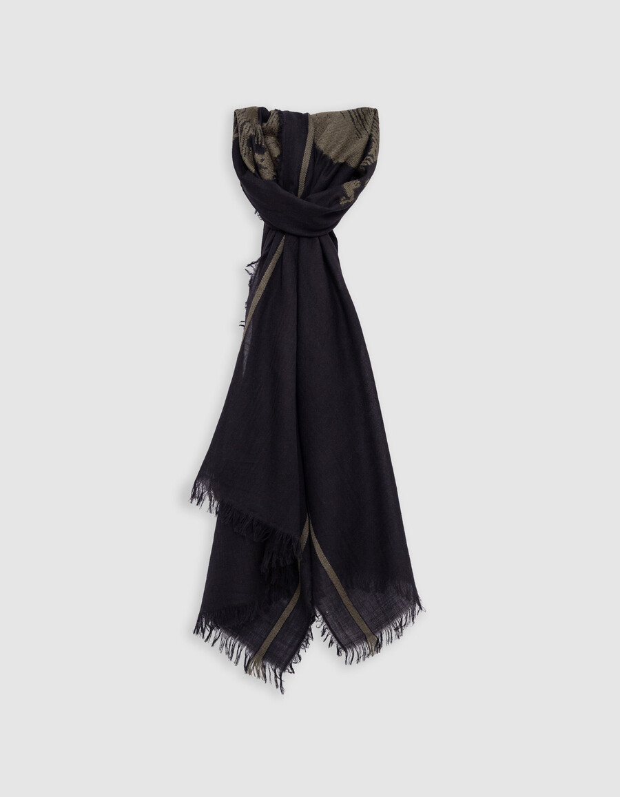 schwarzer jacquard-schal mit khakifarbenem totenkopfmuster für damen