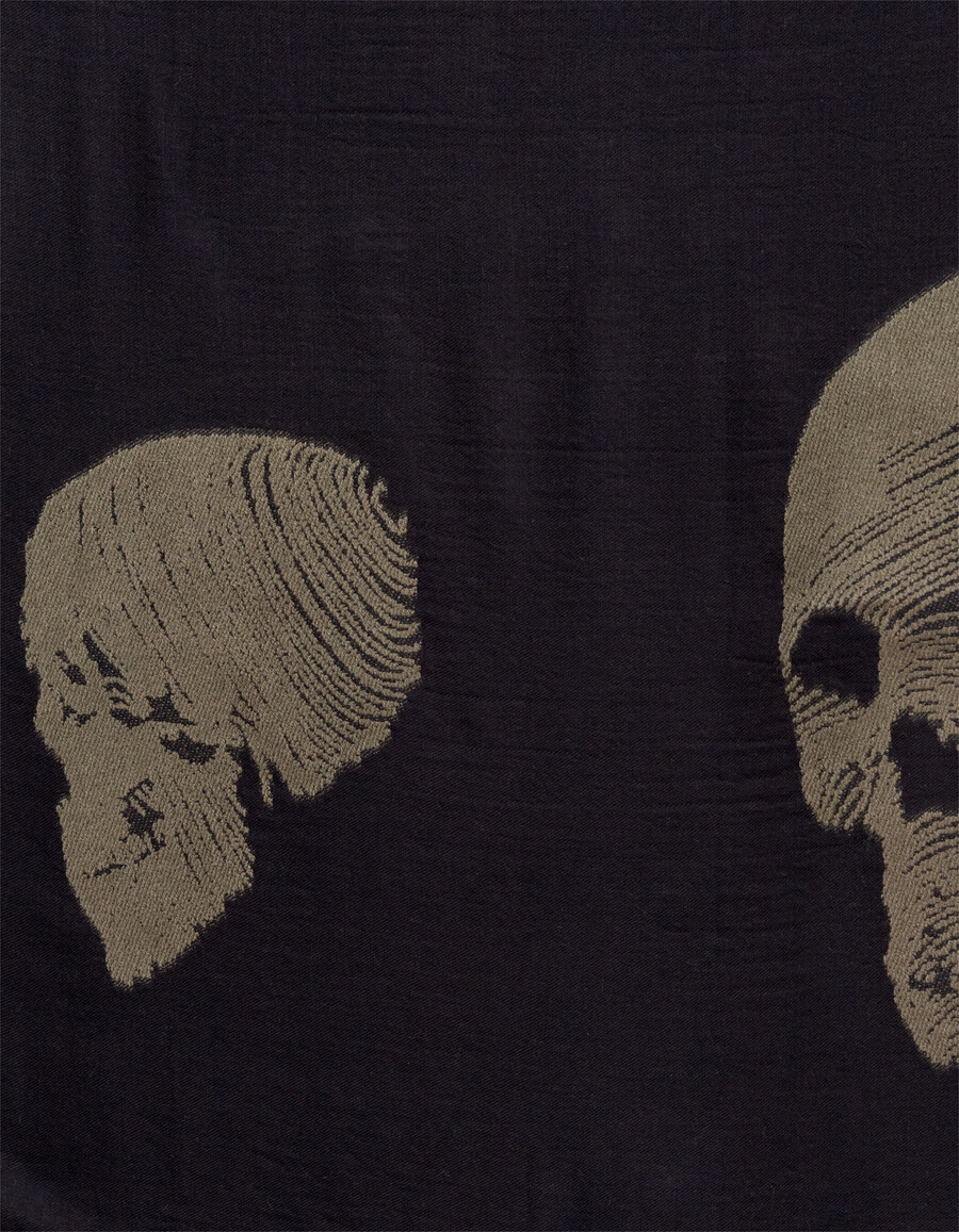schwarzer jacquard-schal mit khakifarbenem totenkopfmuster für damen