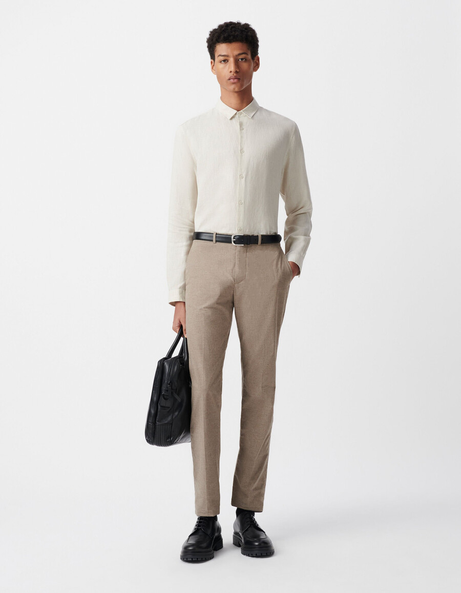 beige leinenhemd für herren schmal geschnitten