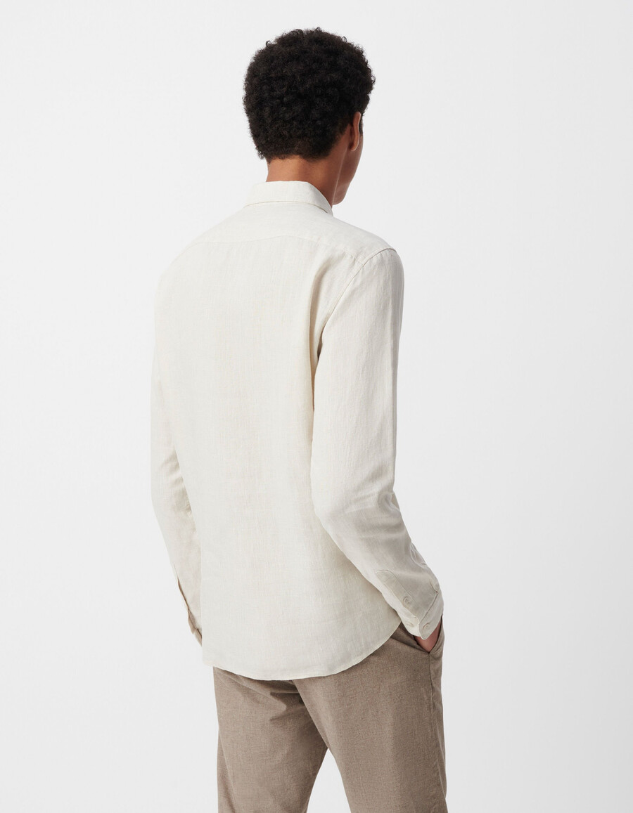 beige leinenhemd für herren schmal geschnitten