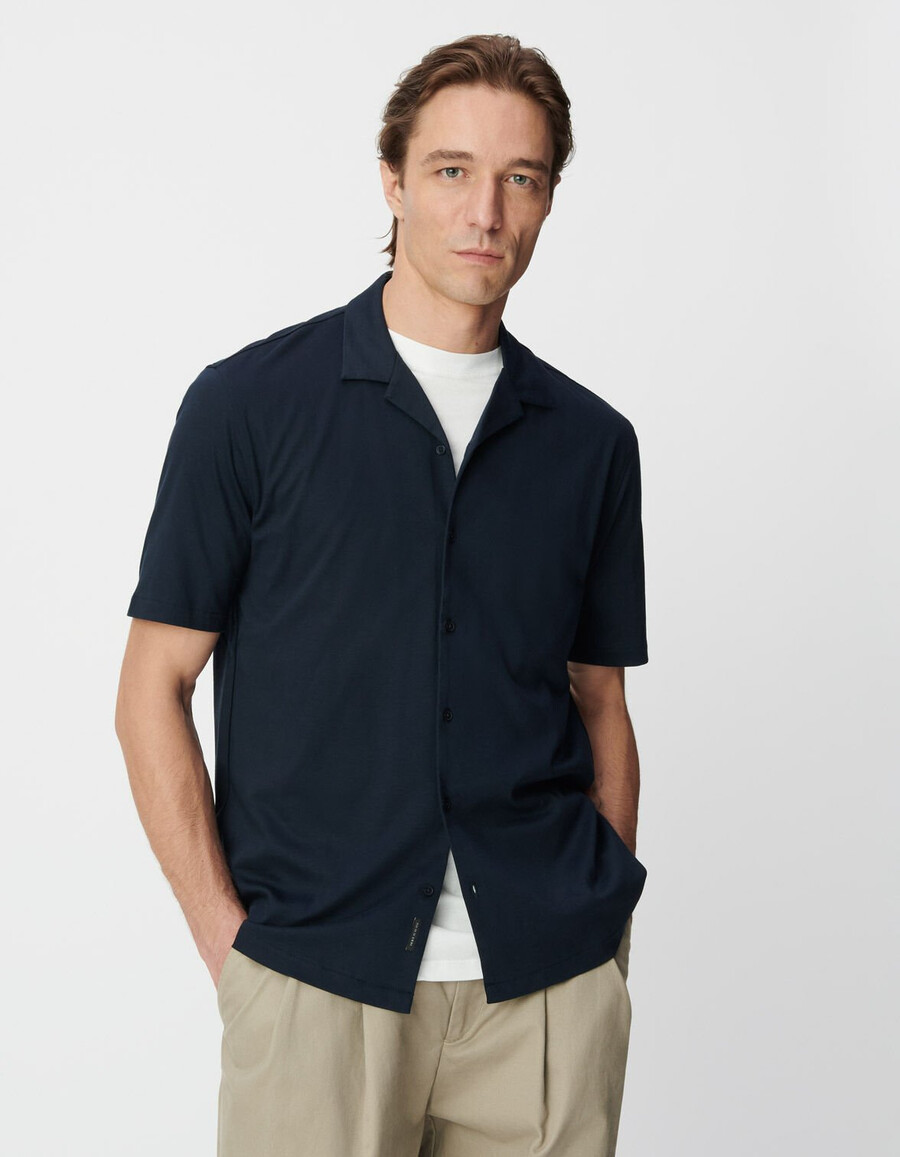 herren-strickhemd marineblau regulär kurzärmelig