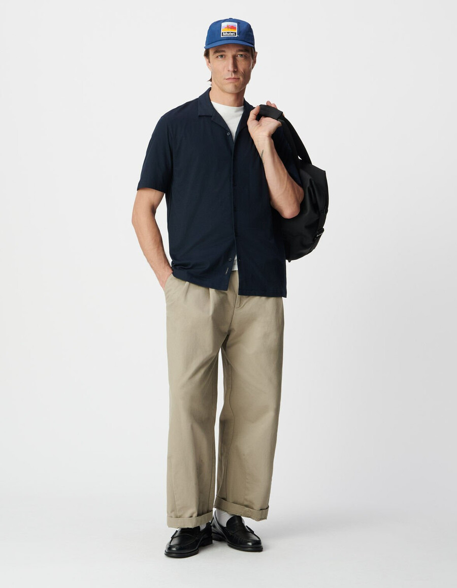 herren-strickhemd marineblau regulär kurzärmelig