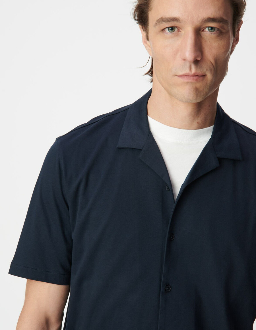 herren-strickhemd marineblau regulär kurzärmelig