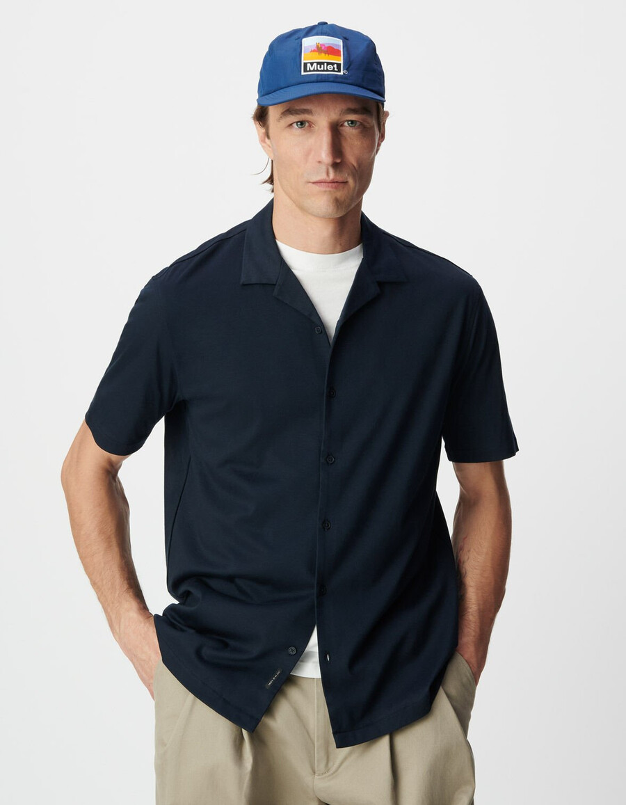 herren-strickhemd marineblau regulär kurzärmelig