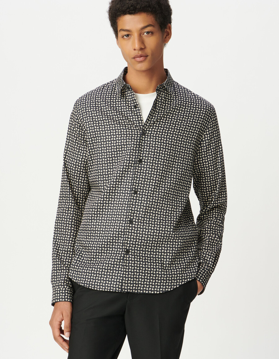 slim-fit-hemd für herren aus marineblauer bio-baumwolle mit minimalistischem print