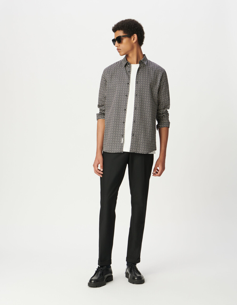 slim-fit-hemd für herren aus marineblauer bio-baumwolle mit minimalistischem print