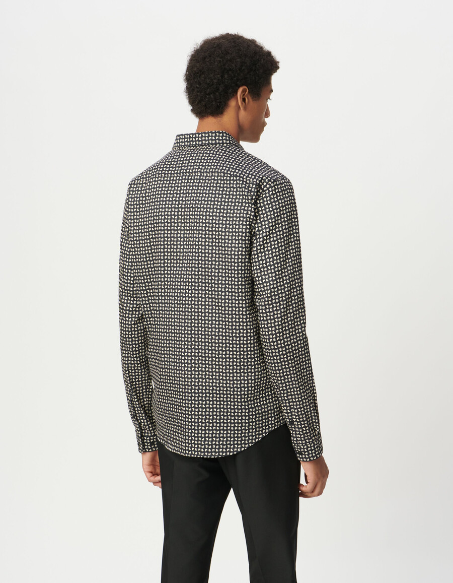 slim-fit-hemd für herren aus marineblauer bio-baumwolle mit minimalistischem print