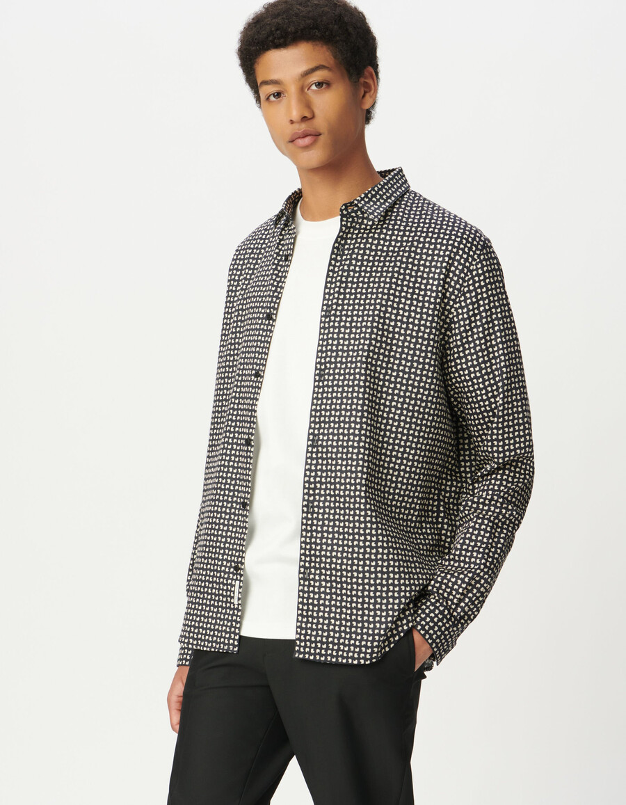 slim-fit-hemd für herren aus marineblauer bio-baumwolle mit minimalistischem print