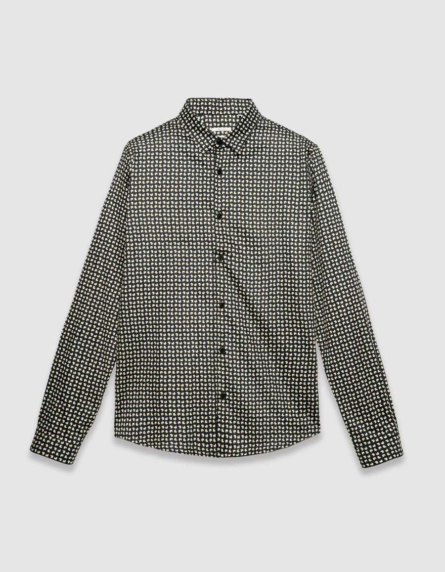 slim-fit-hemd für herren aus marineblauer bio-baumwolle mit minimalistischem print