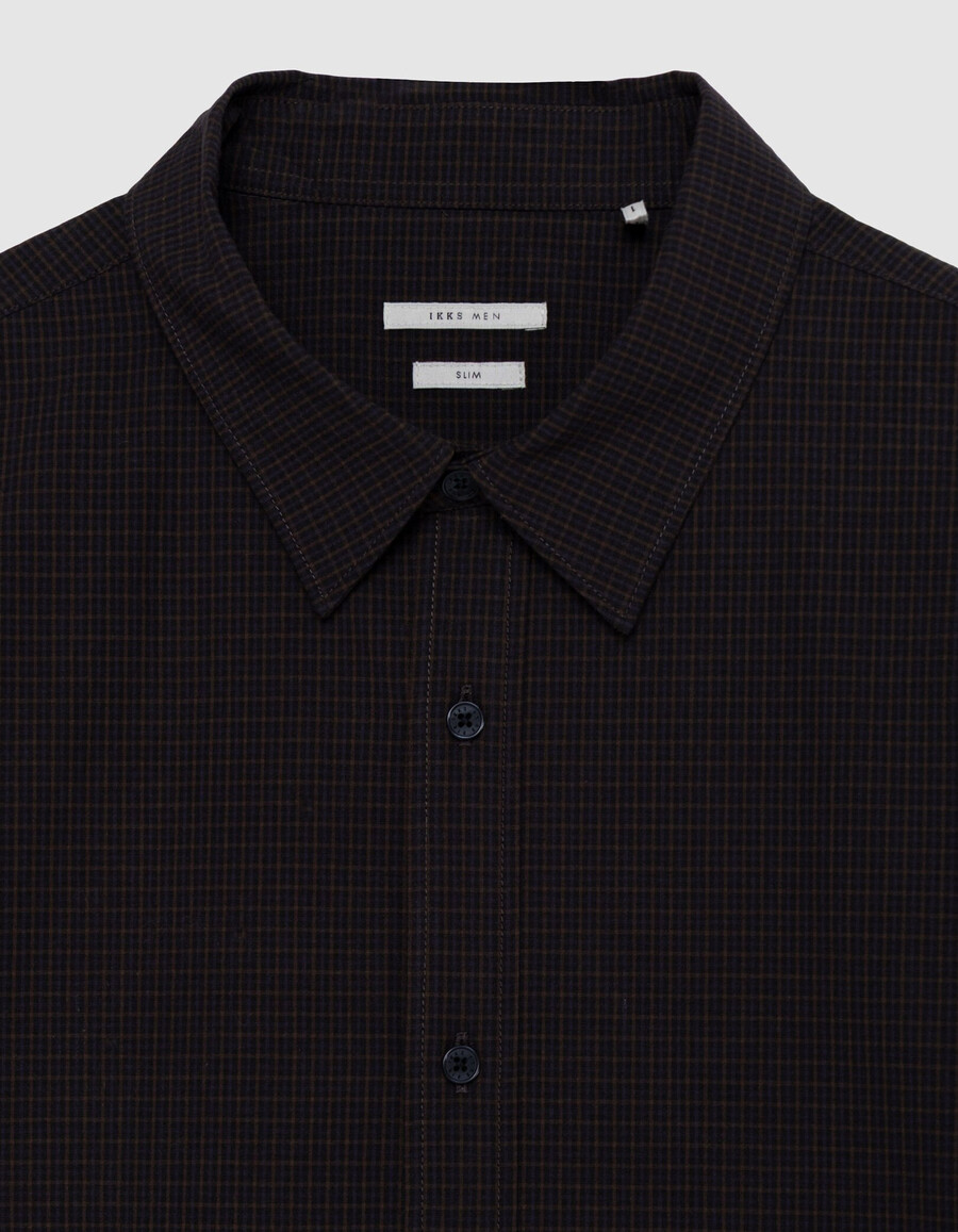 slim-fit-hemd marineblau aus bio-baumwolle kariert herren