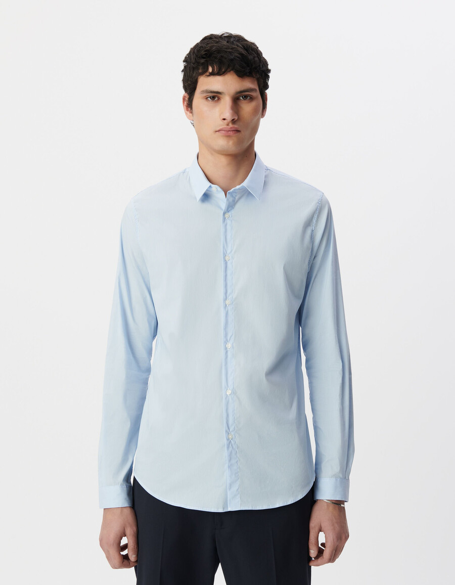 hellblaues dünn gestreiftes slim-fit-hemd für herren