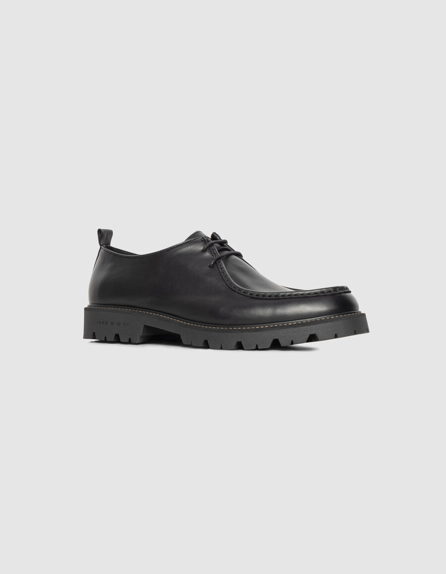 schwarze derby-plateauschuhe aus leder für herren