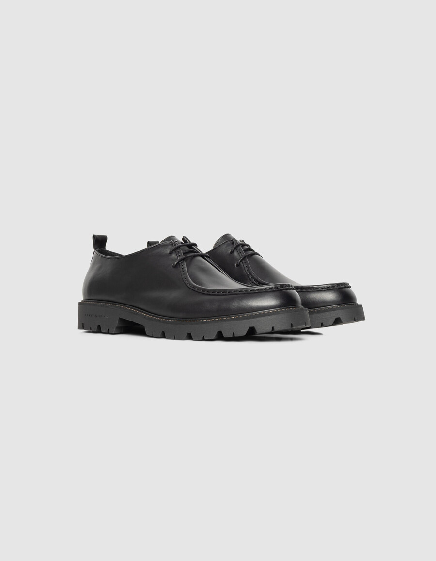 schwarze derby-plateauschuhe aus leder für herren
