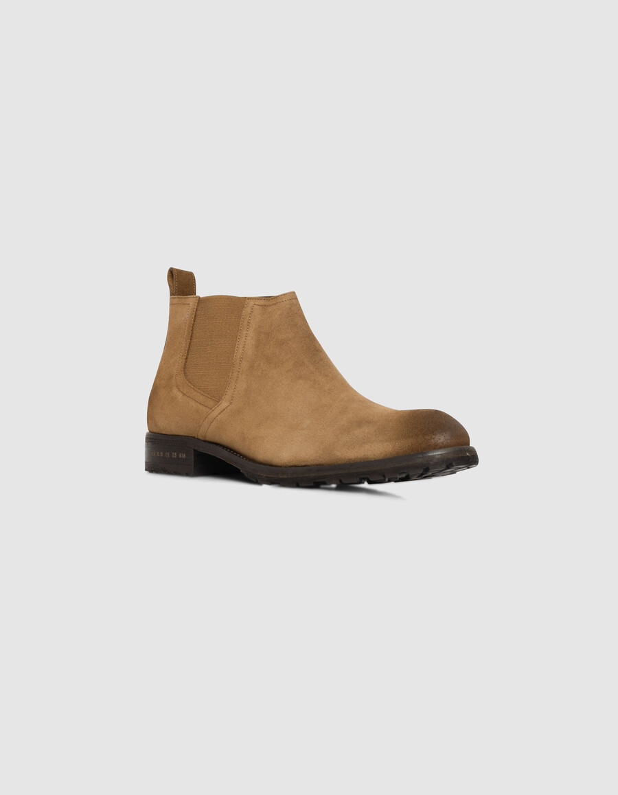 braune chelsea-boots für herren aus wildleder mit niedrigem schaft