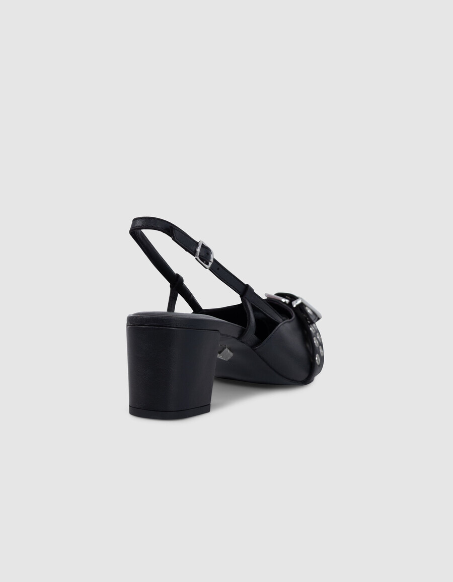 schwarze damen-slingback-pumps aus leder mit ösen