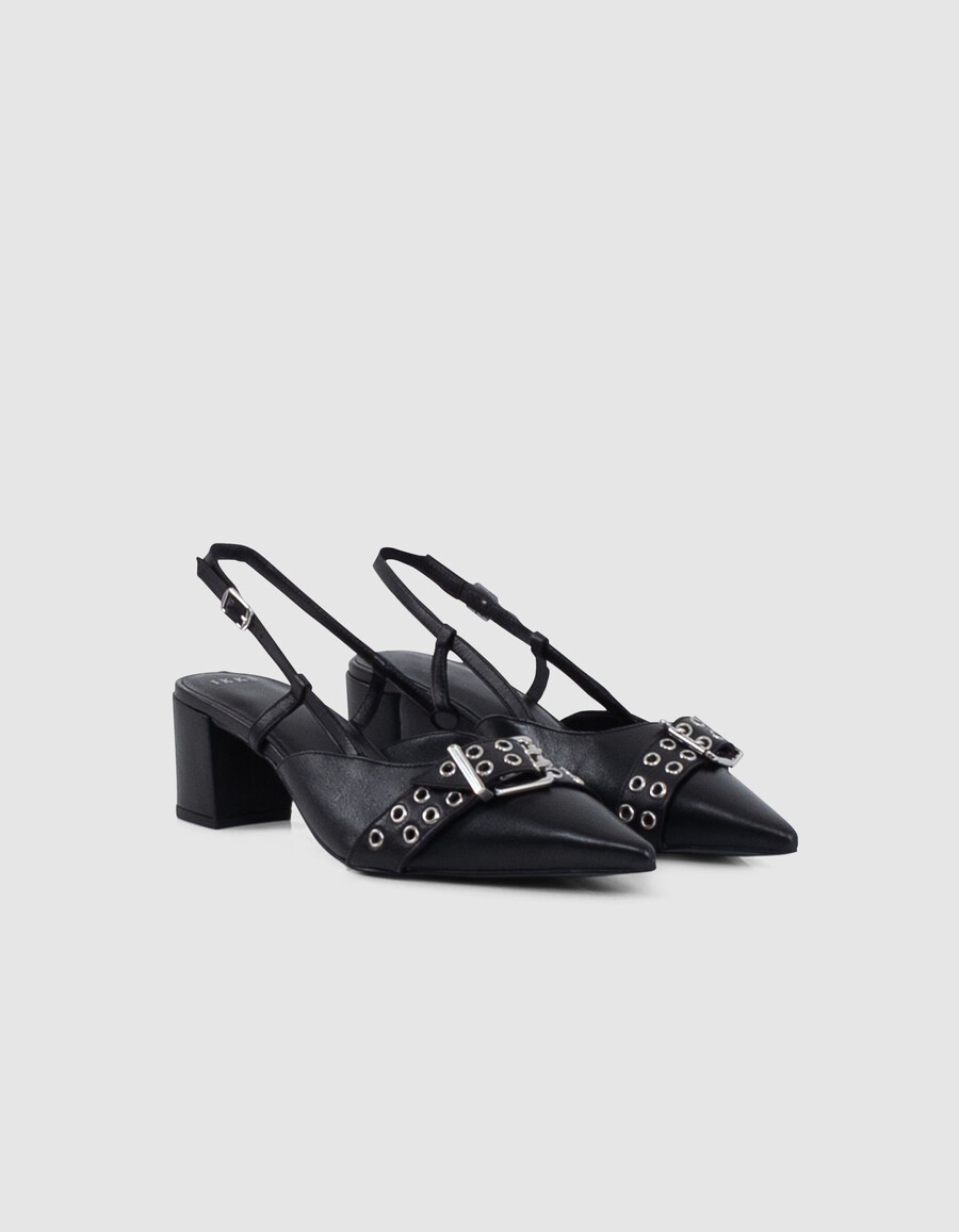 schwarze damen-slingback-pumps aus leder mit ösen
